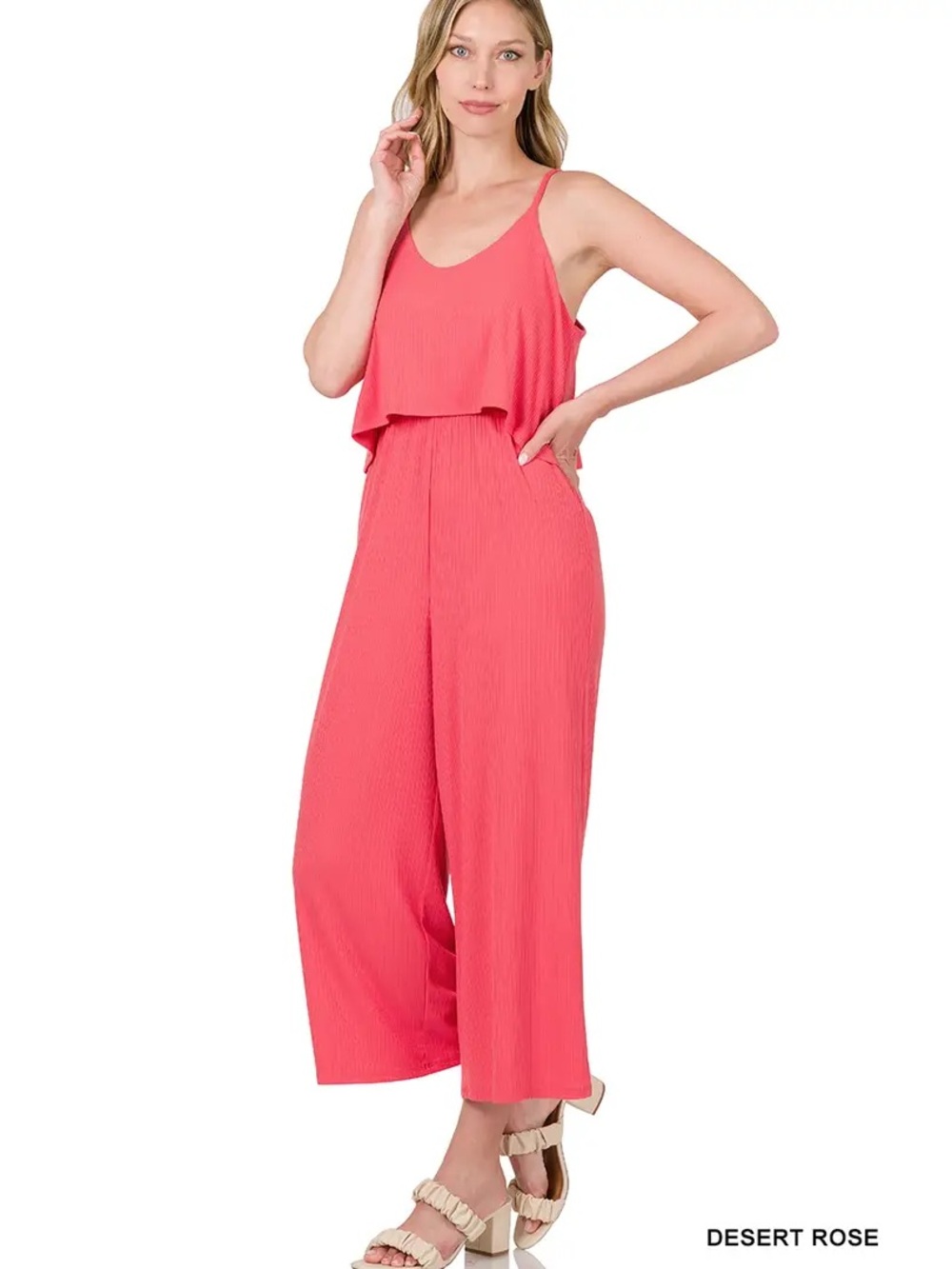 Zenana Outfitters Coral/Rose Pink Wide-Leg Jumpsuit - XL